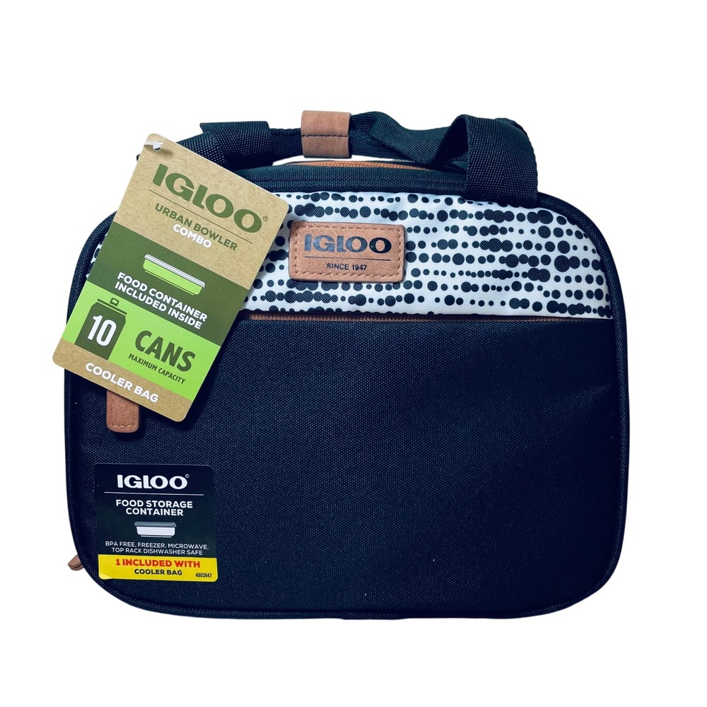 Igloo Urban Bowler Combo Cooler Bag Black White Dot 10 Can with Food Container
